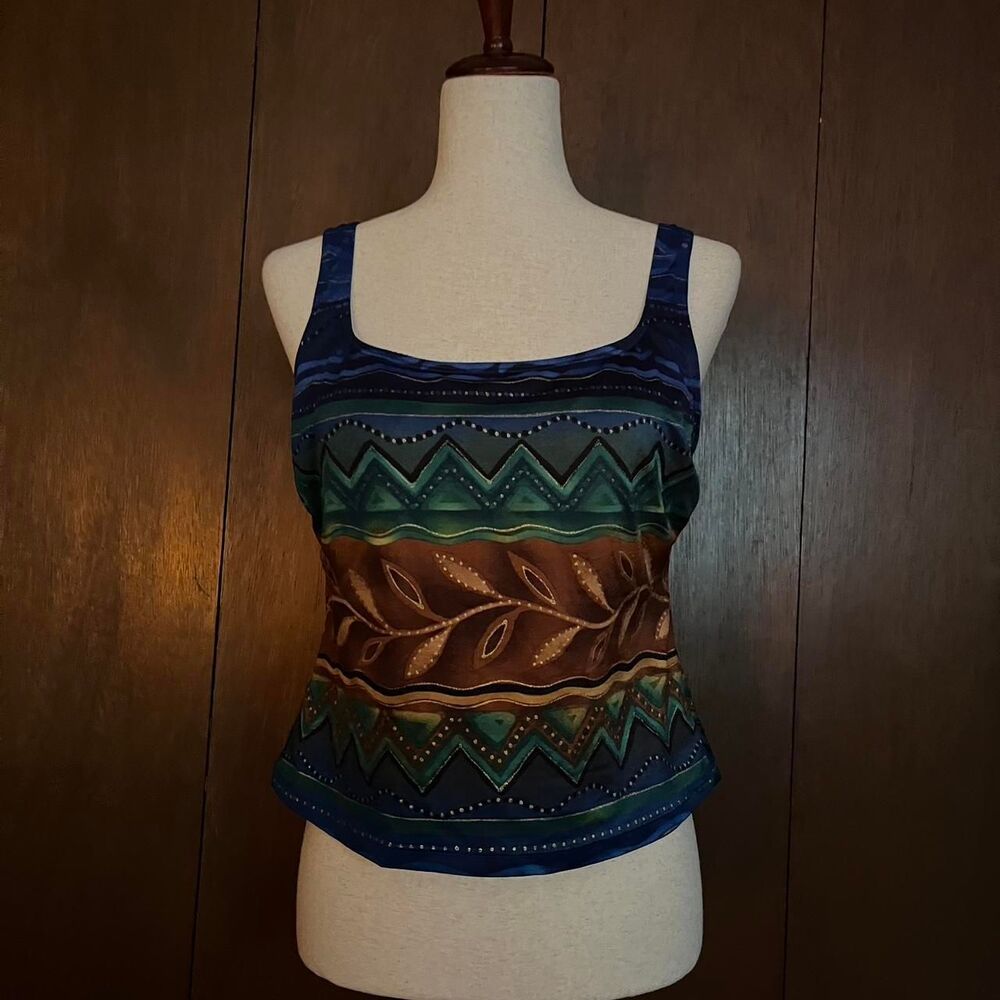VTG Y2K Brown Floral and Blue Tankini Top